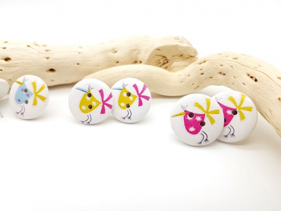 Preview: verrückte Vögel Knopf Ohrstecker